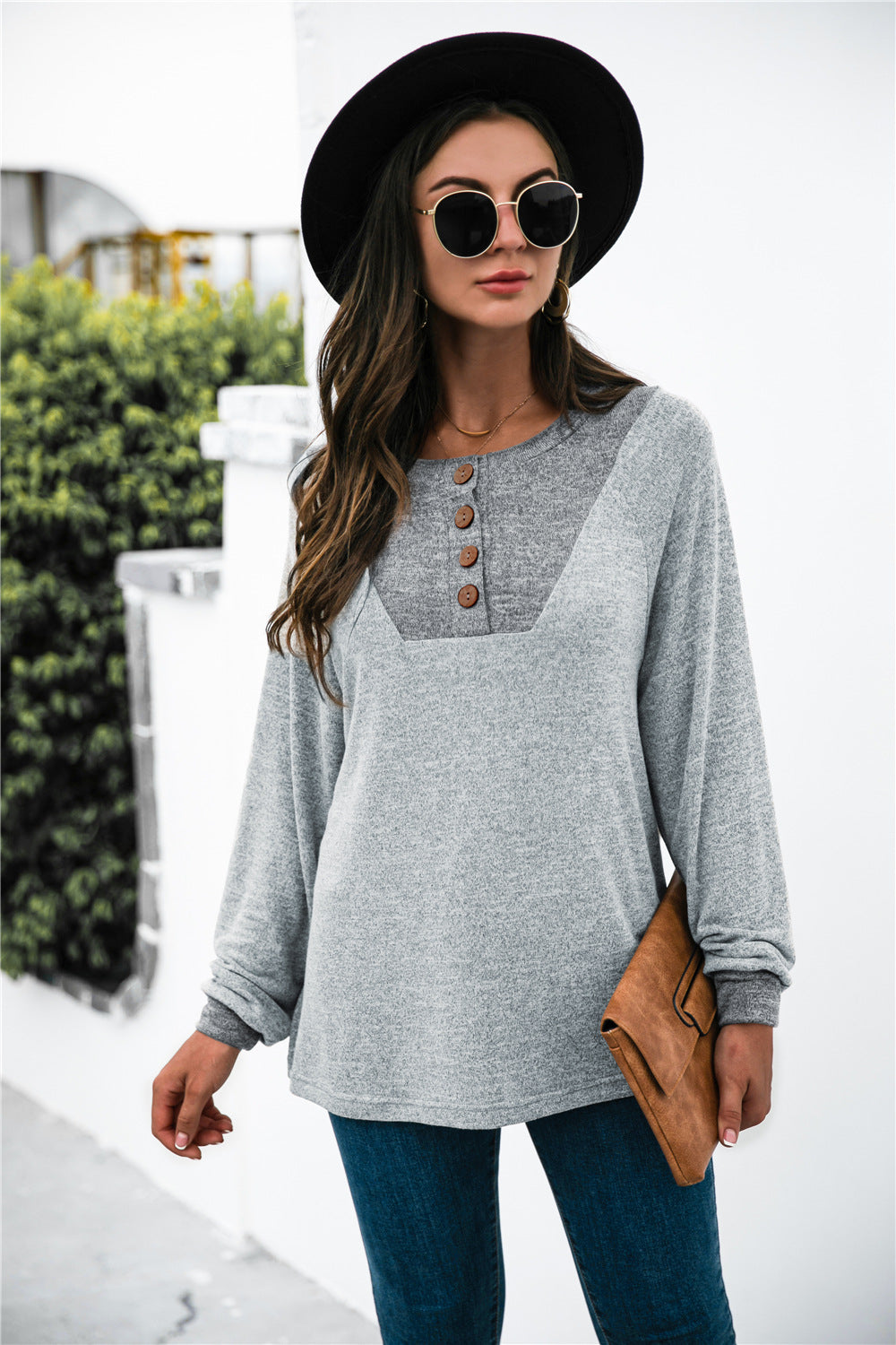 Two-tone Patch Button up Knit Top - Absolute Fashion 2020