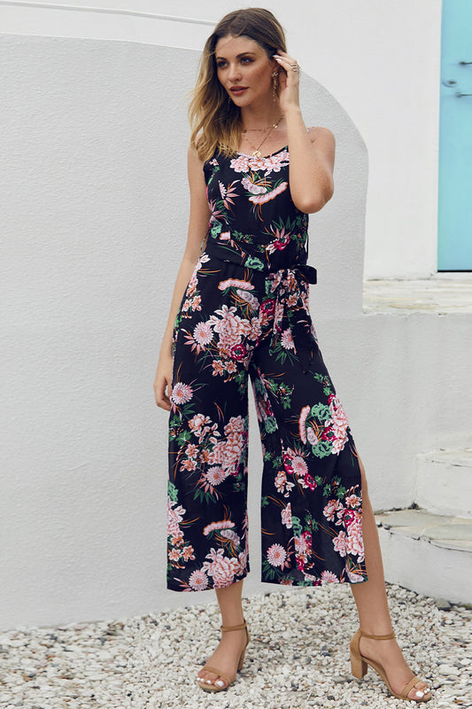 Floral Backless High Split Jumpsuit - Absolute Fashion 2020