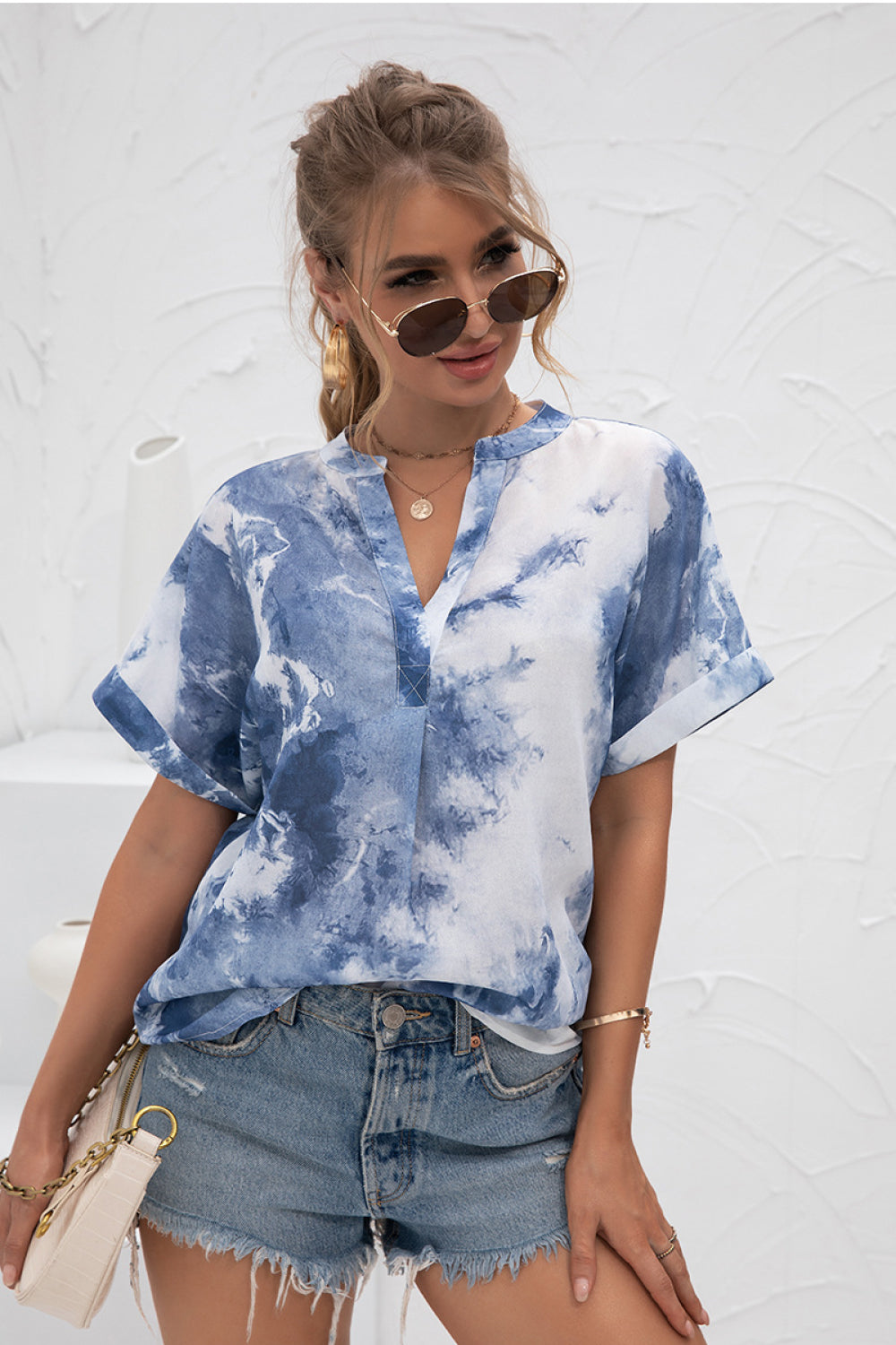 Tie-Dye V-Neck Chiffon Top - Absolute Fashion 2020