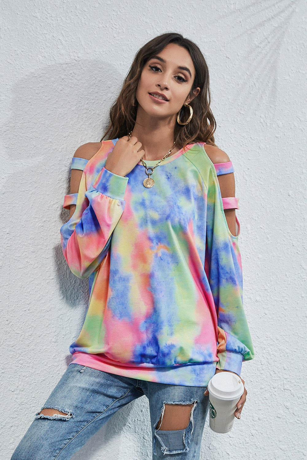 Tie-Dye Cut Out Sleeve Top - Absolute Fashion 2020