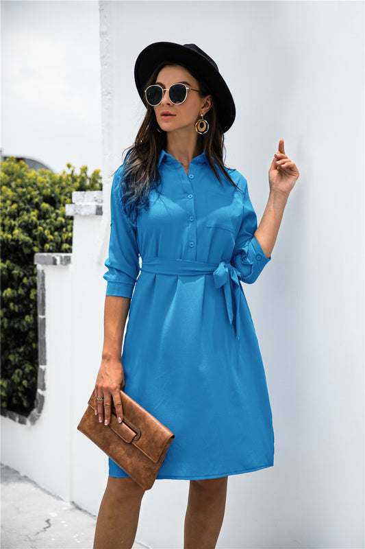Button down Tie Waist Shirt Dress - Absolute Fashion 2020
