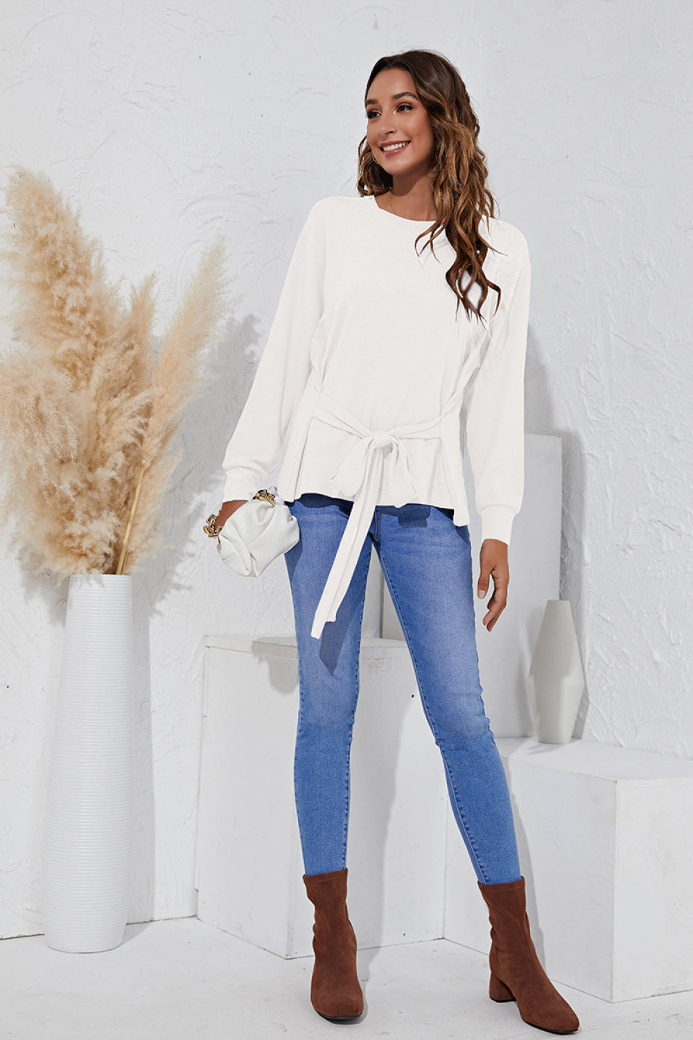 Round Neck Belted Top - Absolute Fashion 2020