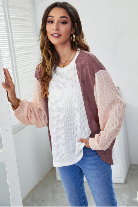 Color Block Waffle Knit Top