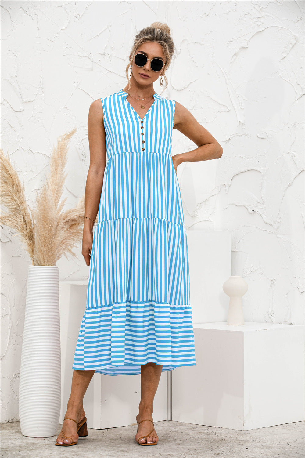 Striped Tiered Sleeveless Swing Dress - Absolute Fashion 2020