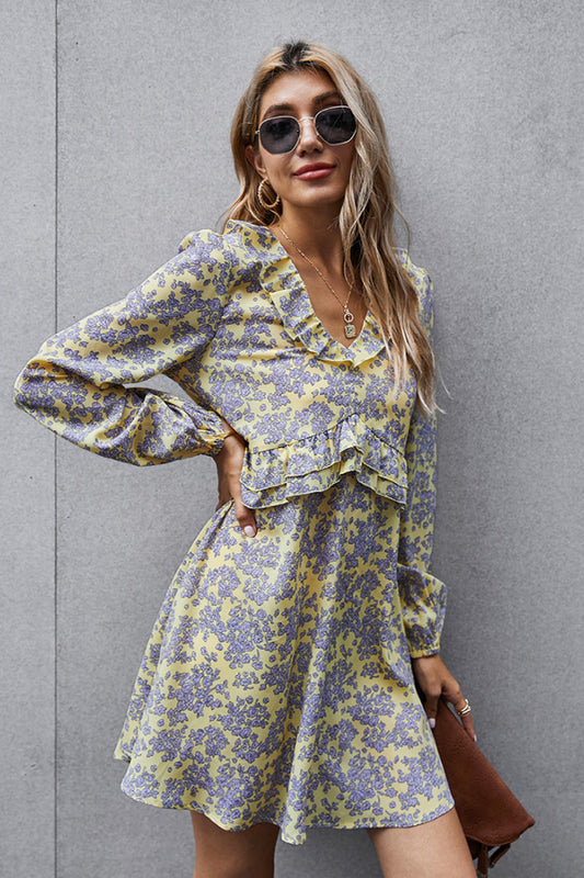 Dainty Floral Ruffled V-Neck Dress - Absolute Fashion 2020