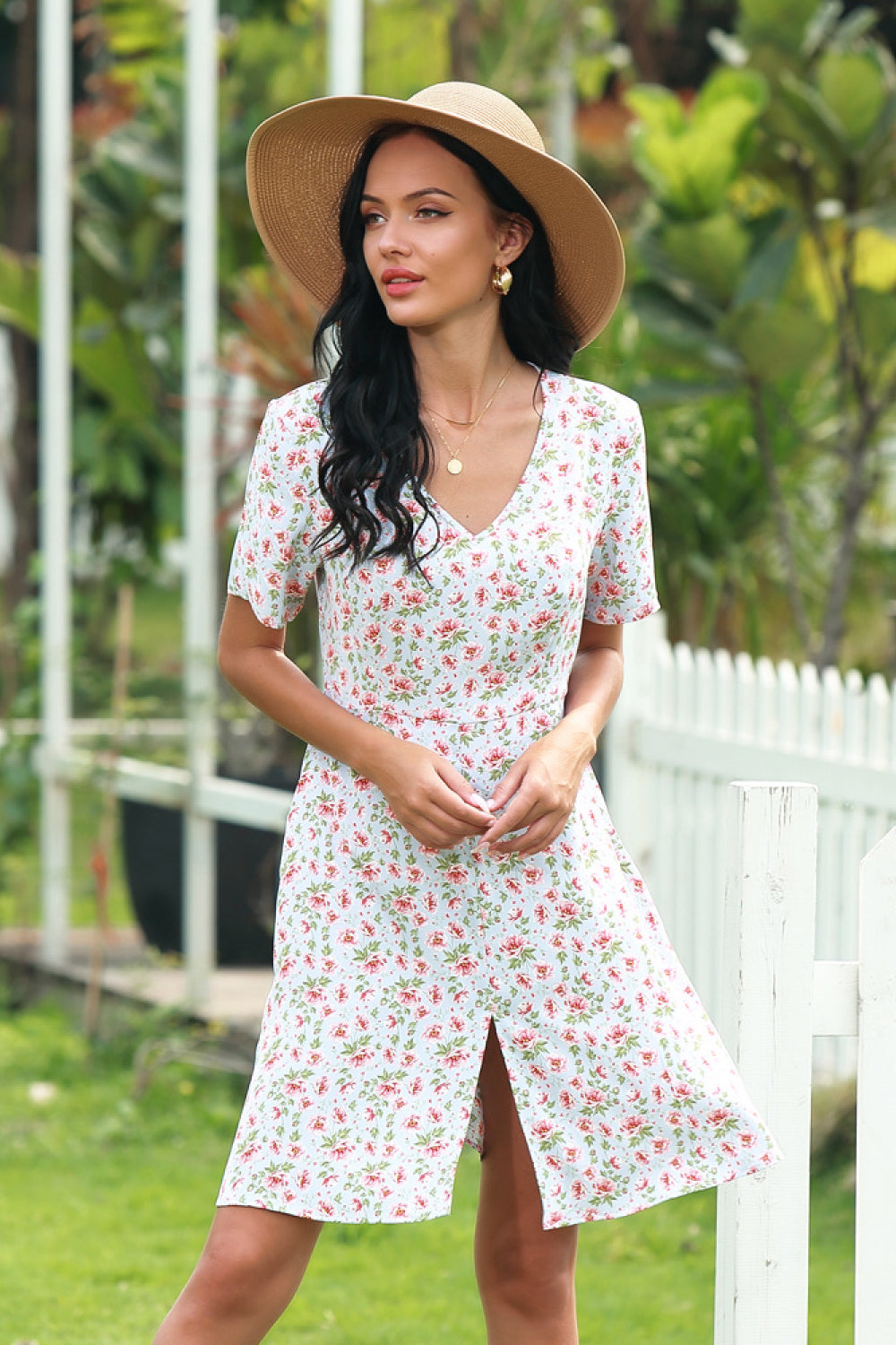 Ditsy Print Slit Dress
