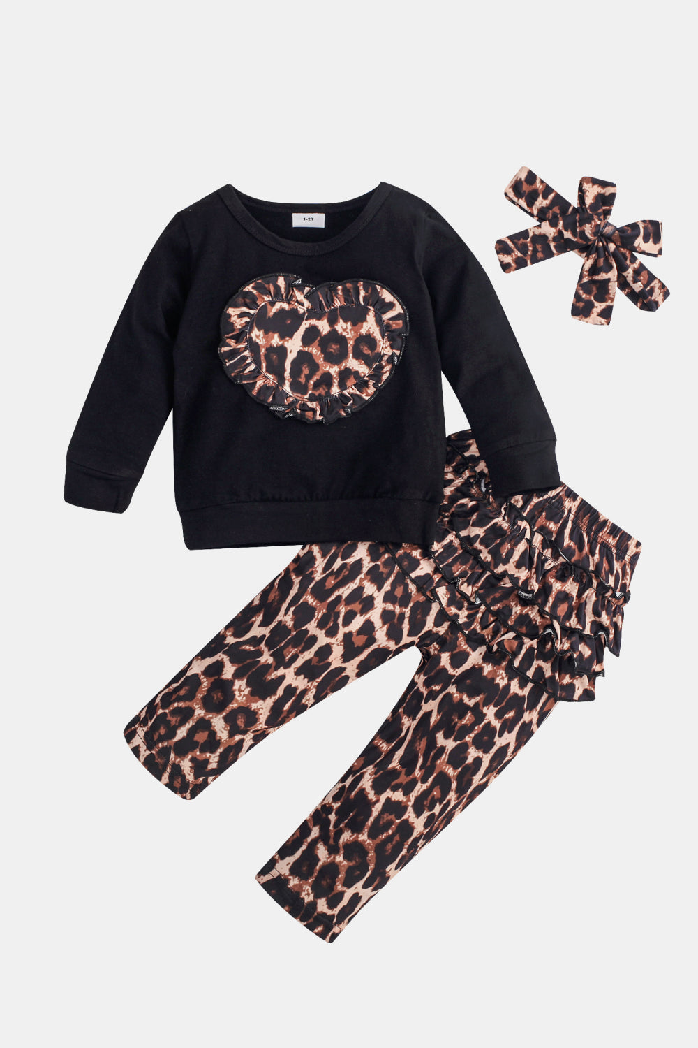 Girls' Leopard Print Heart Graphic Set with Bow