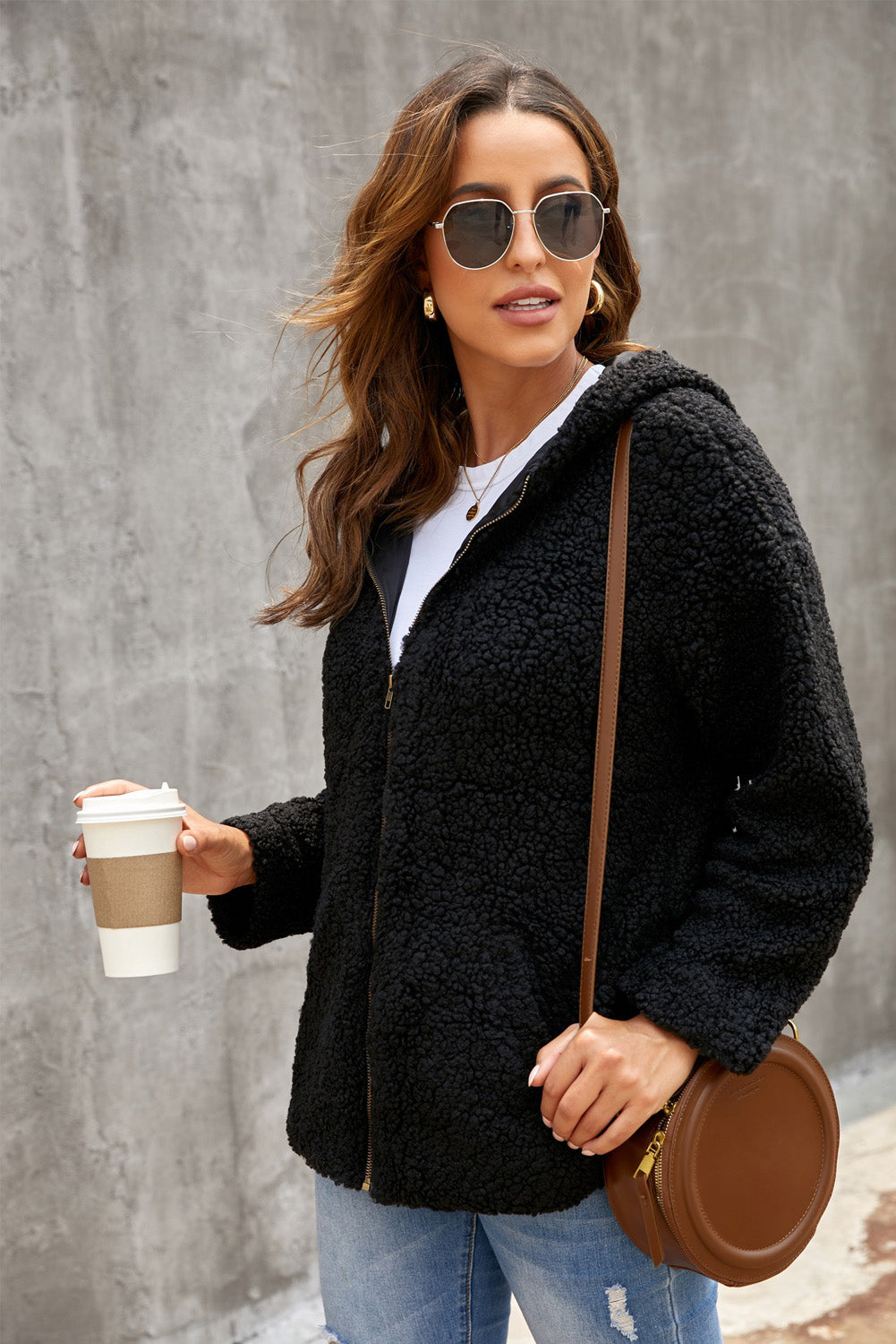 Zip Up Sherpa Hooded Coat - Absolute Fashion 2020