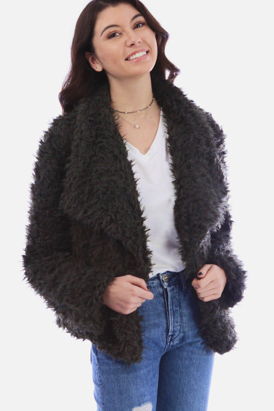 Textured Faux Fur Crop Open Jacket
