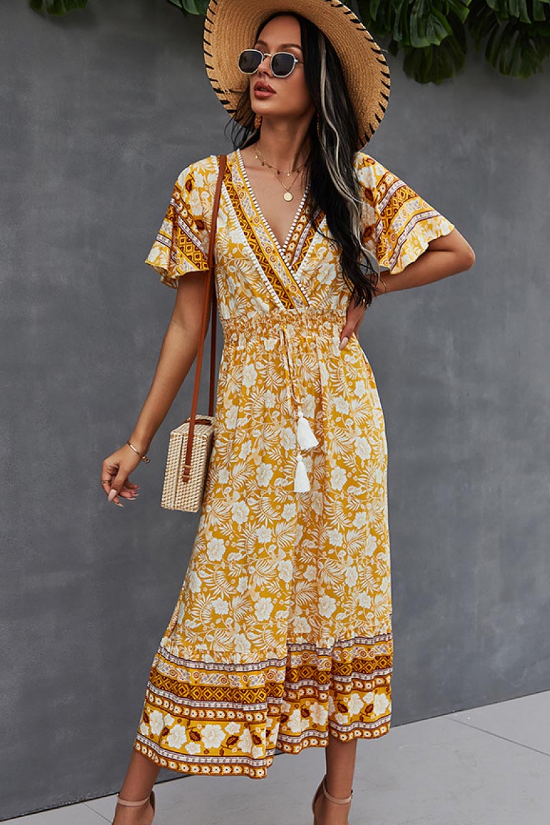 Bohemian Flutter Sleeve Wrap Top Dress - Absolute Fashion 2020