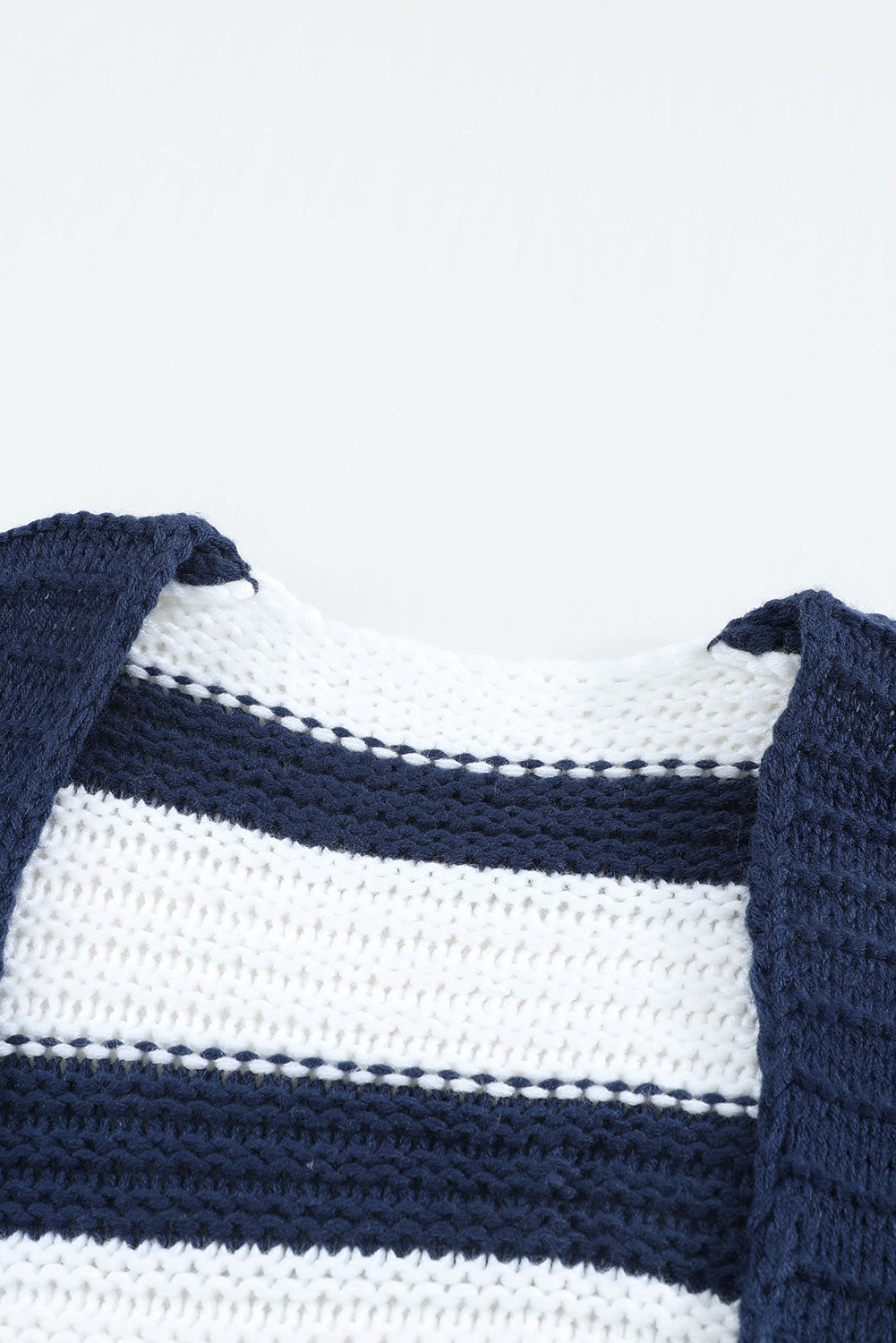 Two-Tone Striped Open Front Ribbed Trim Cardigan