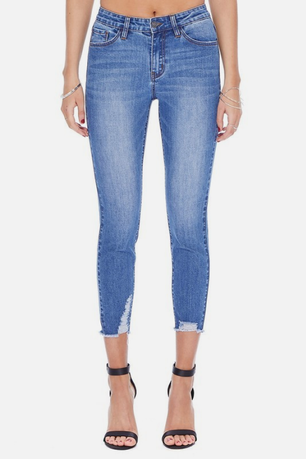 High Rise Frayed Hem Jeans