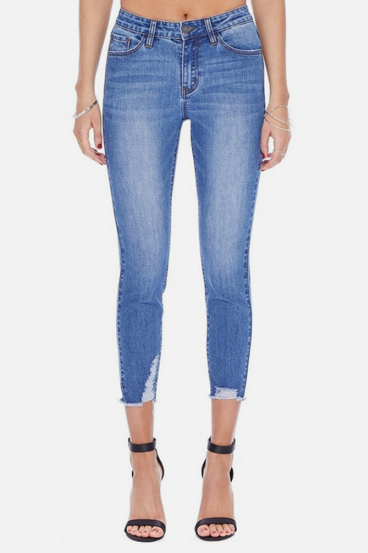 High Rise Frayed Hem Jeans