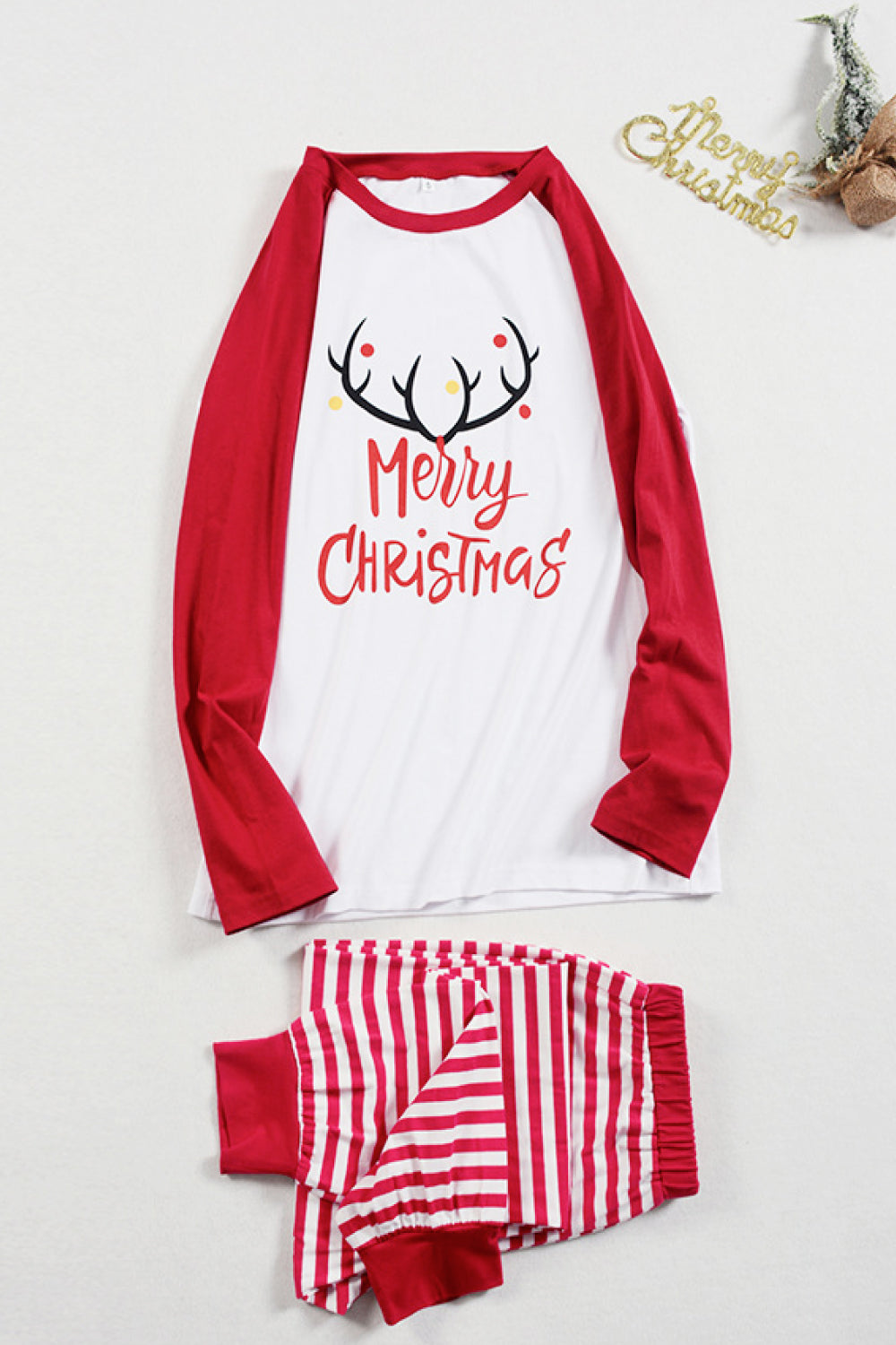 Women's Matching Christmas Graphic Top and Striped Pants Pajama Set