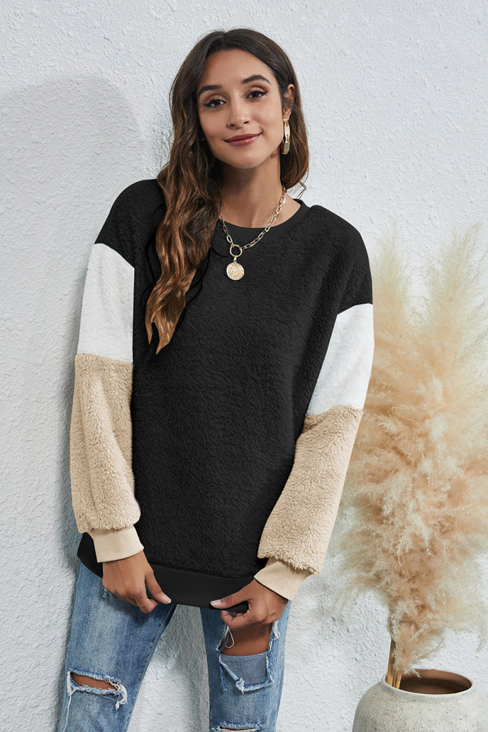 Color Block Teddy Sweatshirt - Absolute Fashion 2020
