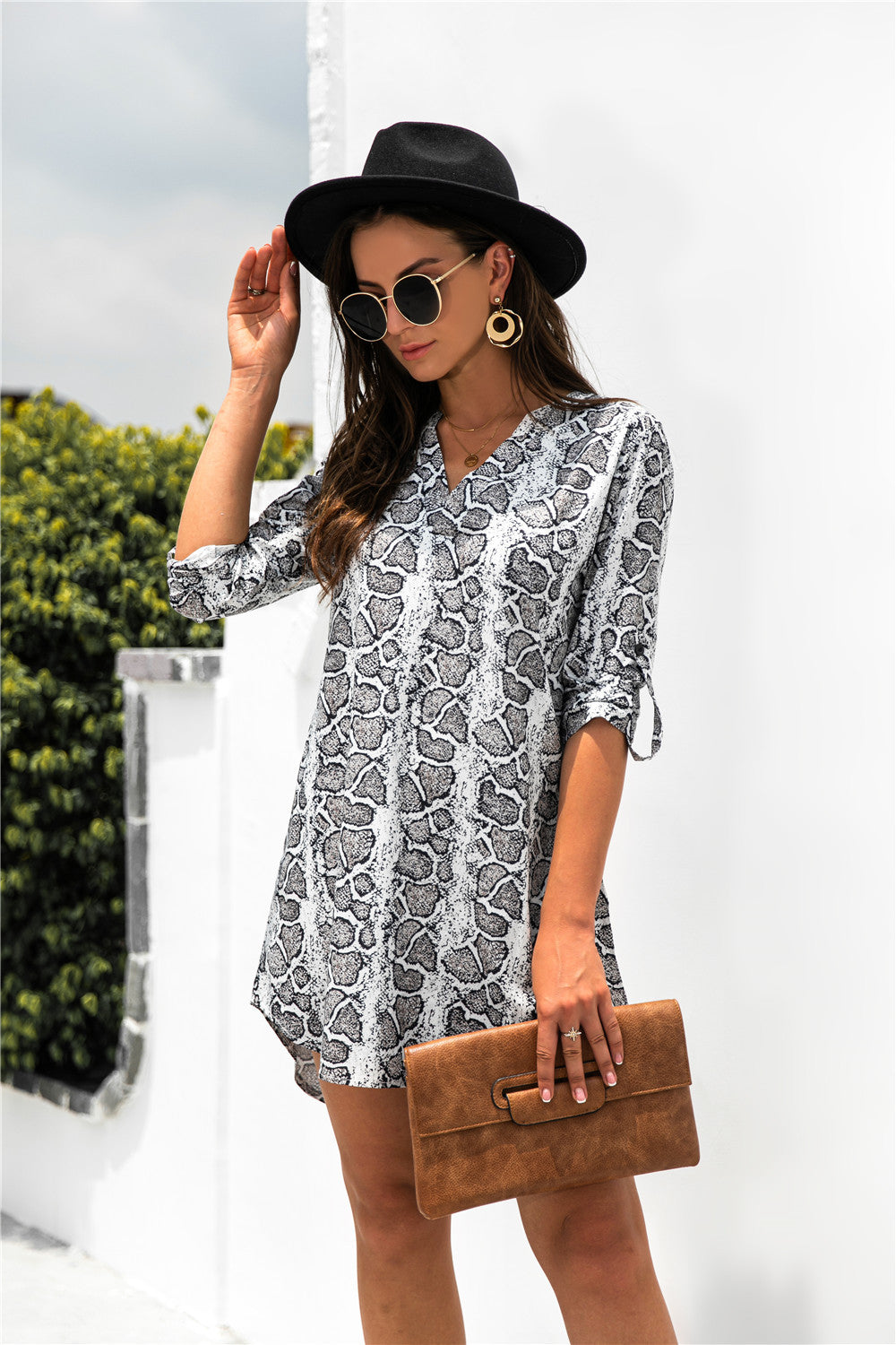 Animal Print V-Neck Asymmetrical Dress