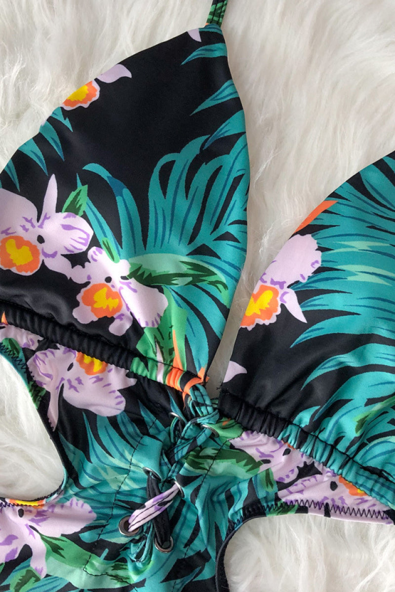 Floral Hammock Side Hallow Out Backless Maillot - Absolute Fashion 2020