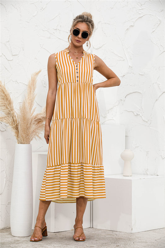 Striped Tiered Sleeveless Swing Dress - Absolute Fashion 2020