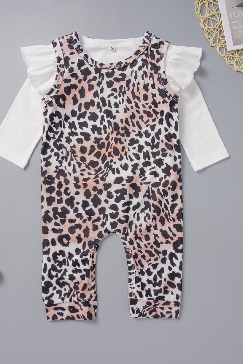 Baby Ruffle Sleeve T-Shirts and Leopard Jumpsuit Set