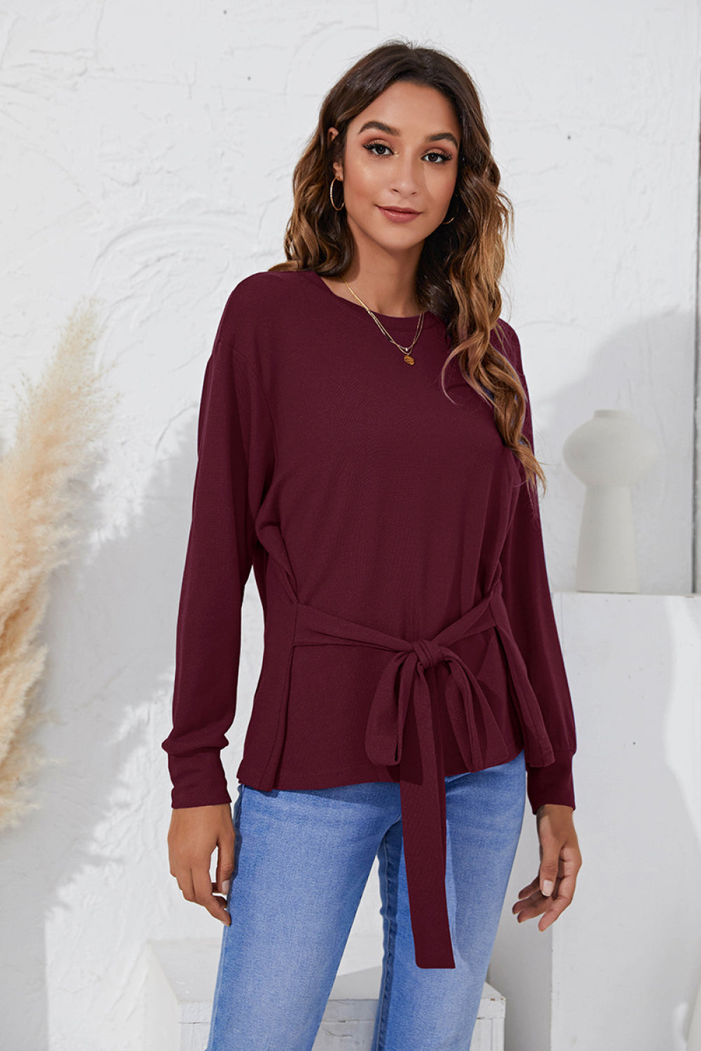 Round Neck Belted Top - Absolute Fashion 2020