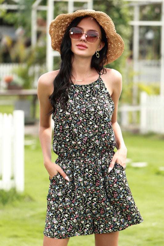 Ditsy Print Halter Jumpsuit