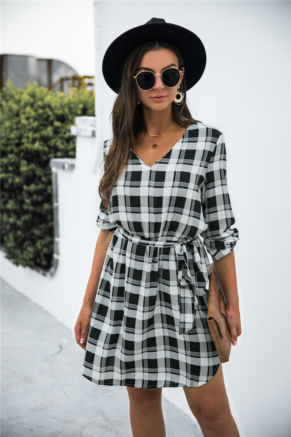 Gingham Tie Waist V Neck Dress - Absolute Fashion 2020