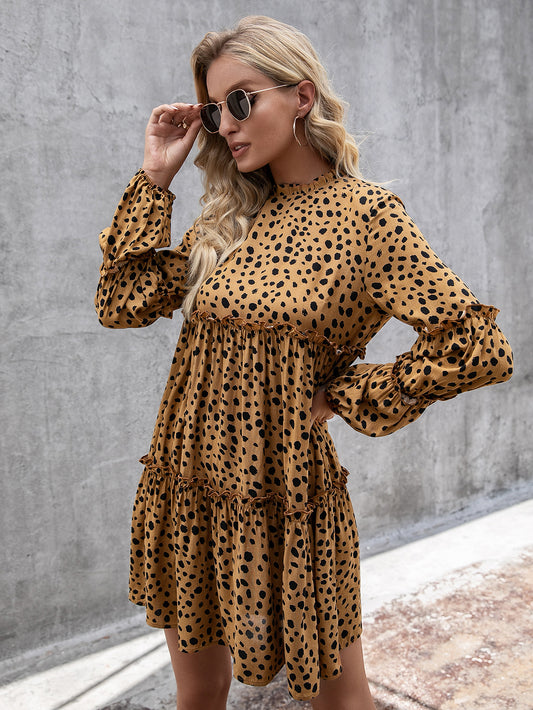 Animal Print Ruffled Bell Sleeve Dress - Absolute Fashion 2020