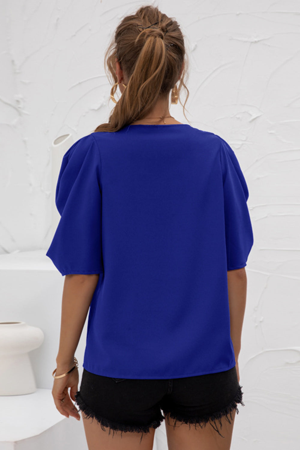 Puff Sleeve Round Neck Chiffon Top - Absolute Fashion 2020