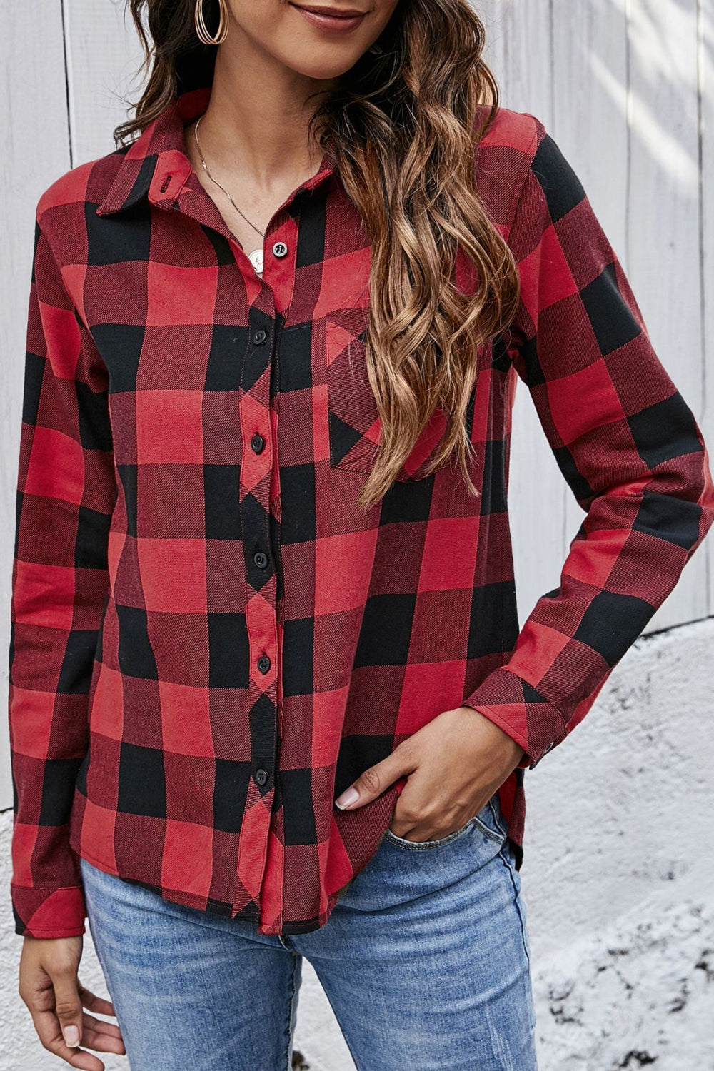 Plaid Button Up Pocket Blouse - Absolute Fashion 2020