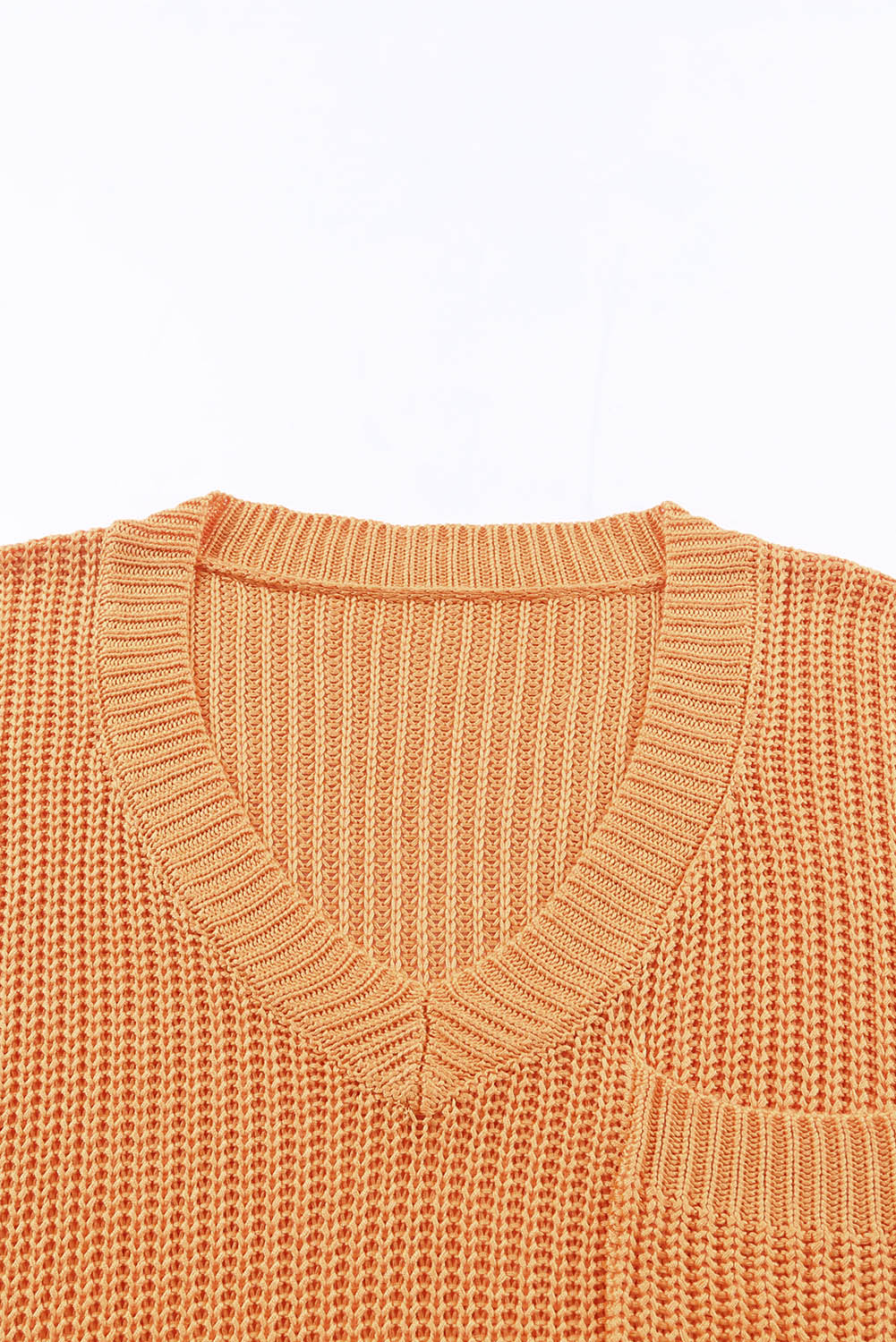 Side Slit V-Neck Short Sleeve Sweater