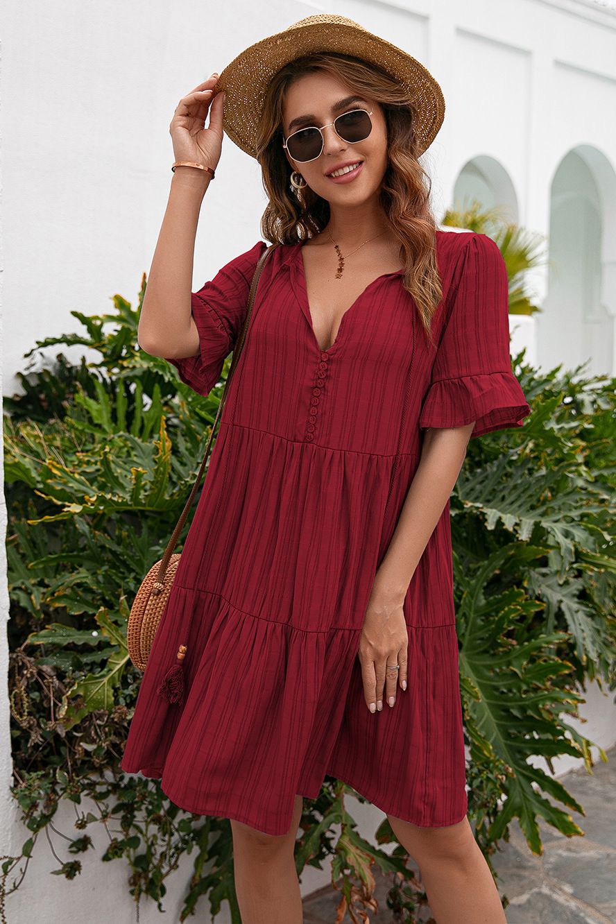 Tassel Tie-Neck Ruffle Hem Dress - Absolute Fashion 2020