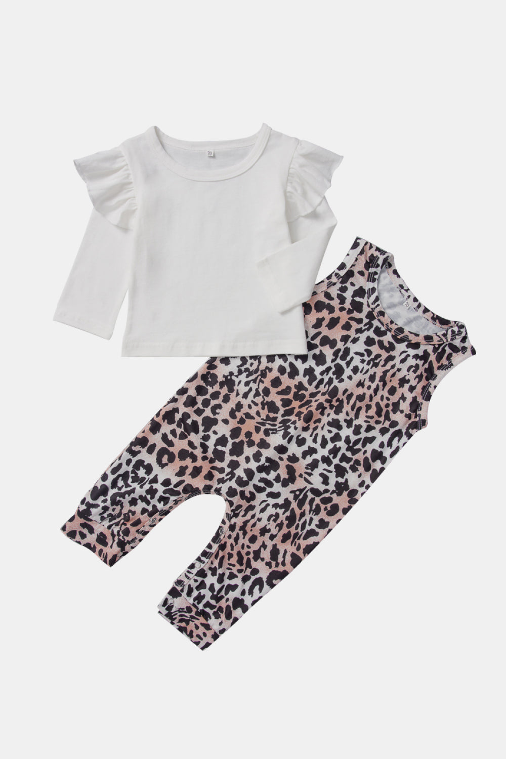 Baby Ruffle Sleeve T-Shirts and Leopard Jumpsuit Set