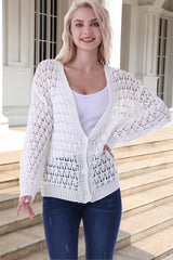 Openwork Buttoned Long Sleeve Cardigan