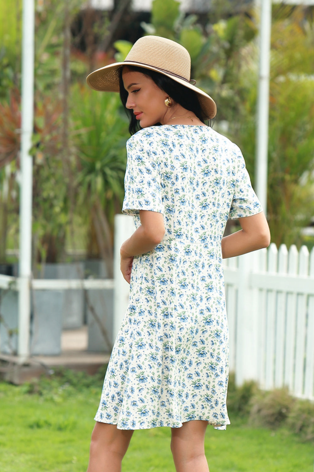 Ditsy Print Slit Dress