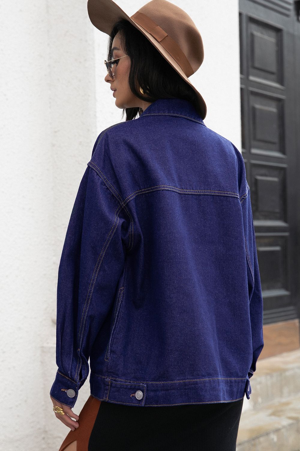 Button Down Dropped Shoulder Denim Jacket