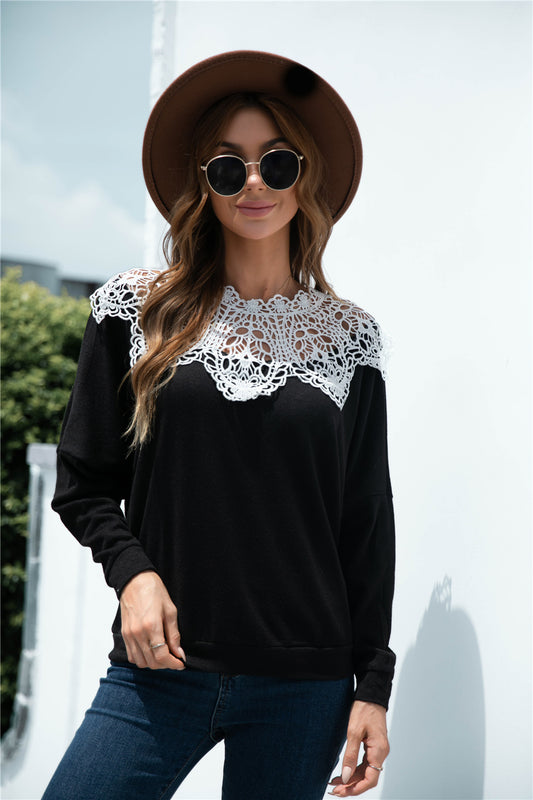 Crochet Lace Collar Panel Flannel Top - Absolute Fashion 2020