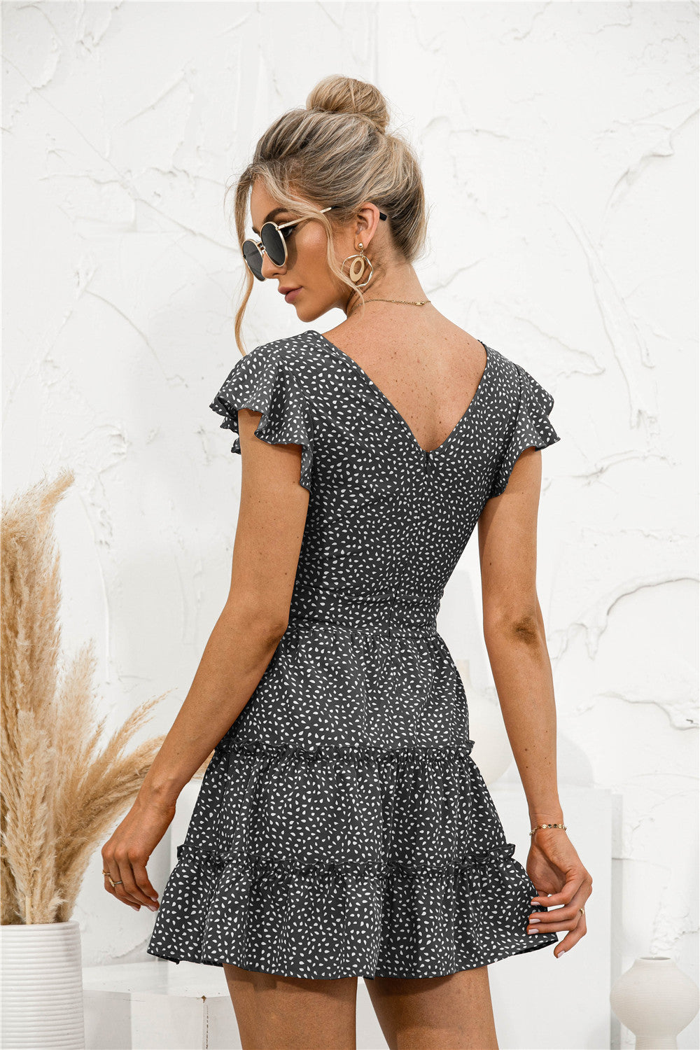 Frill Trim Layered Hem V-neck Dress - Absolute Fashion 2020