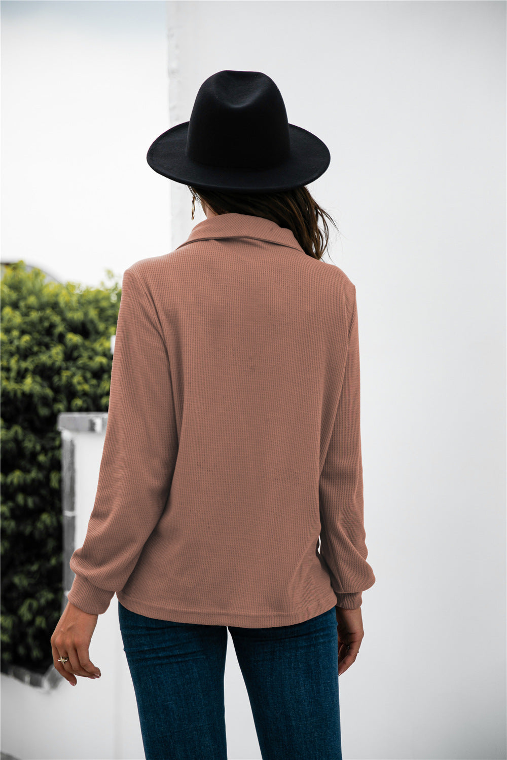 Button Lapel Collar Half Placket Top - Absolute Fashion 2020