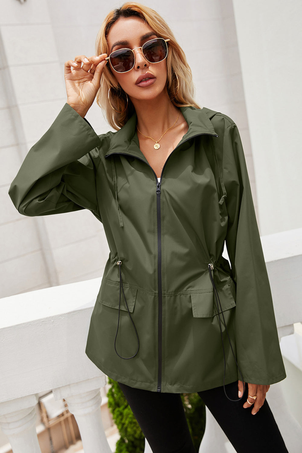 Drawstring Elastic Waist Hoodie Jacket - Absolute Fashion 2020