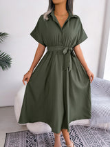 Short Sleeve Collared Tie Belt Dress - Absolute fashion 2020