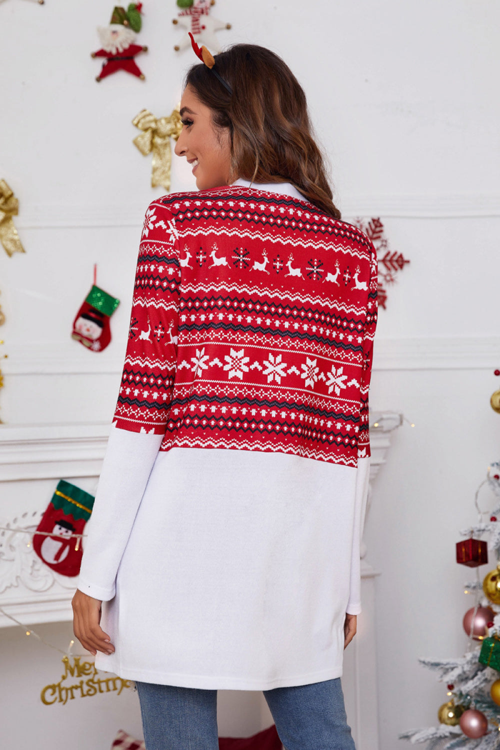 Holiday Print Color Block Cardigan