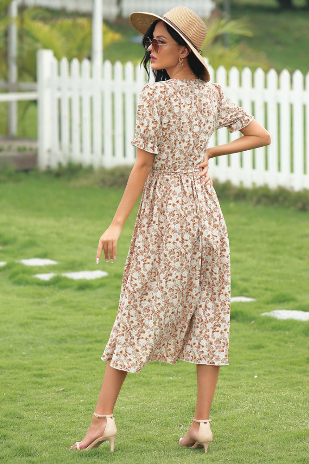 Bohemian Deep V-neckline Lace-up Dress