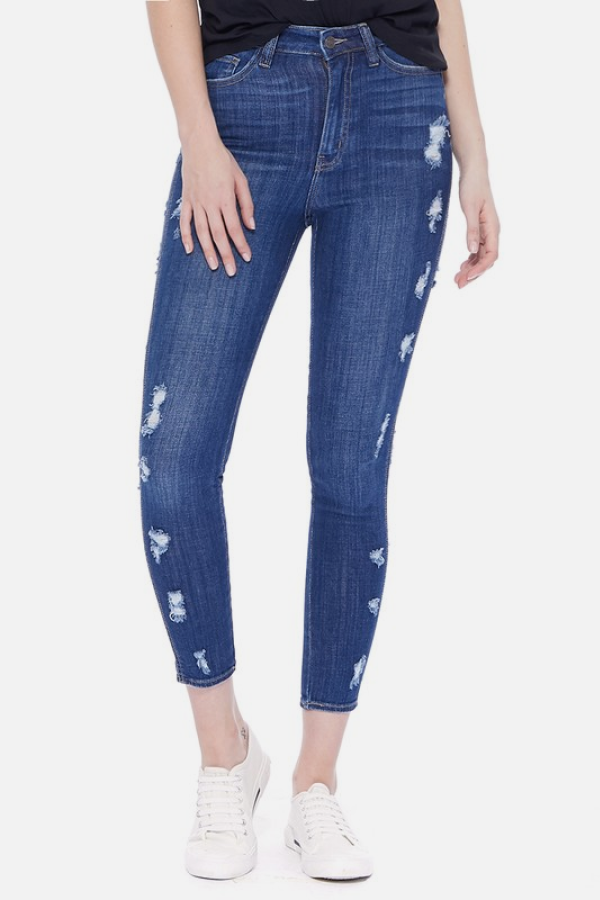 Side Distressed Denim Jeans