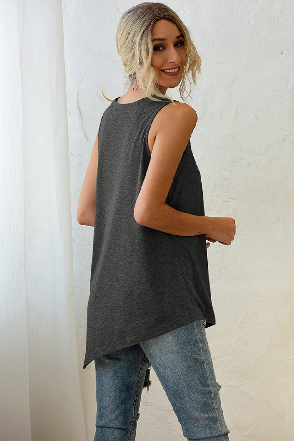 Sleeveless Asymmetrical Buttoned Hem Top - Absolute Fashion 2020