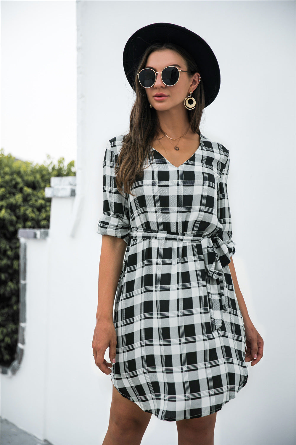 Gingham Tie Waist V Neck Dress - Absolute Fashion 2020