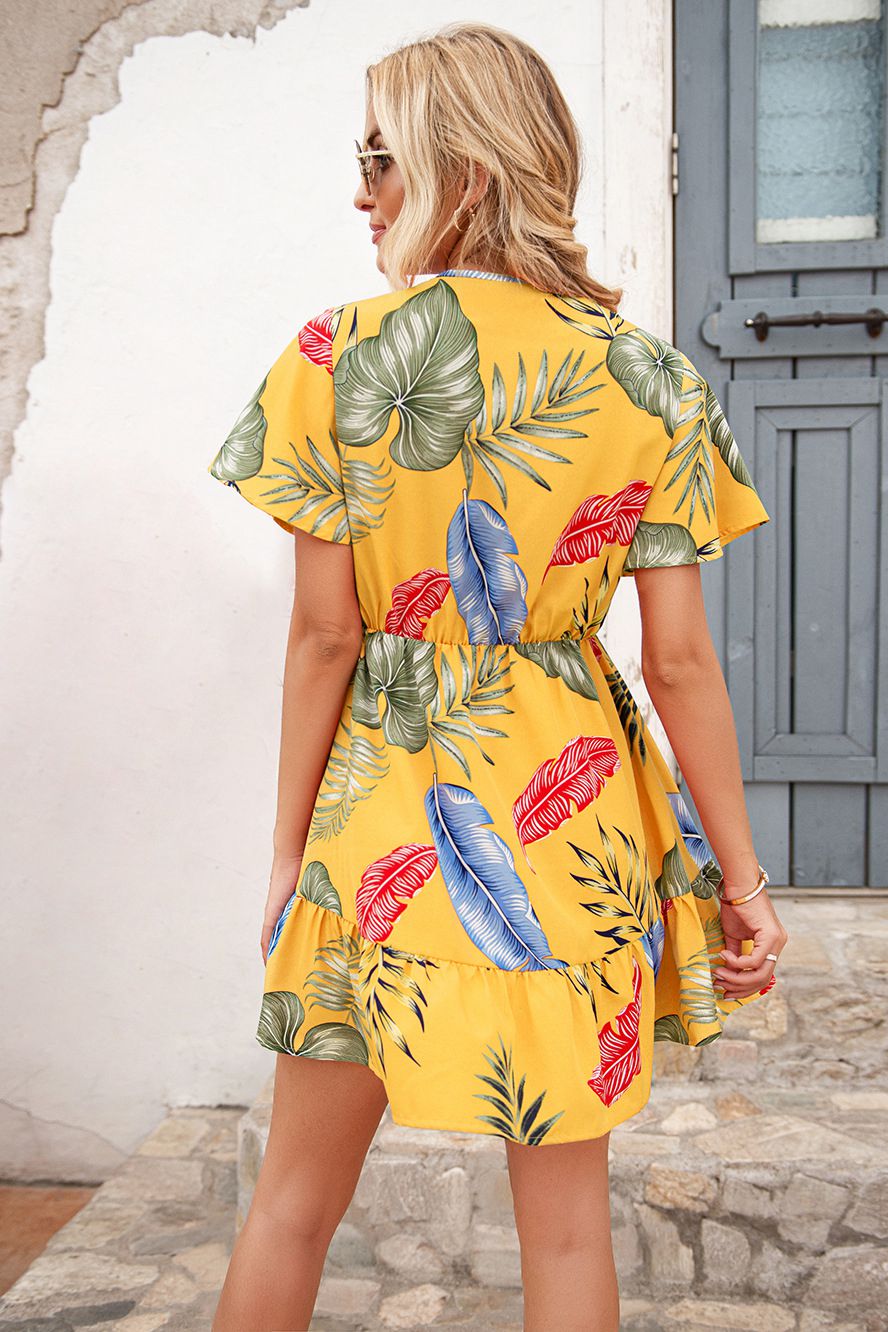 Tropical V-Neck Tie Dress - Absolute Fashion 2020