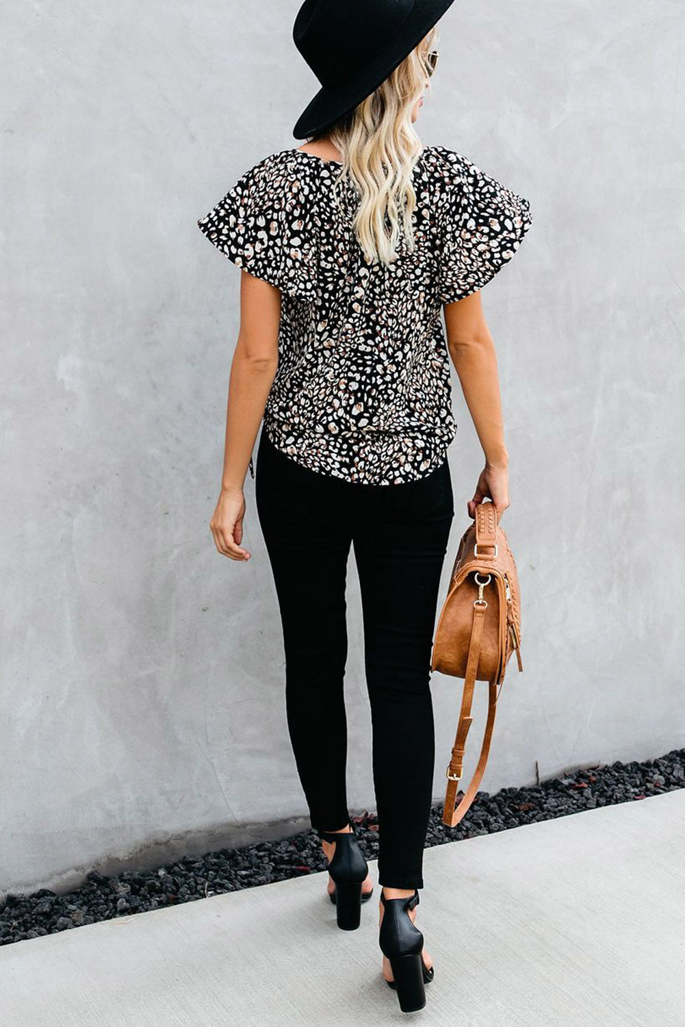 V-Neck Print Fluttering Blouse - Absolute Fashion 2020