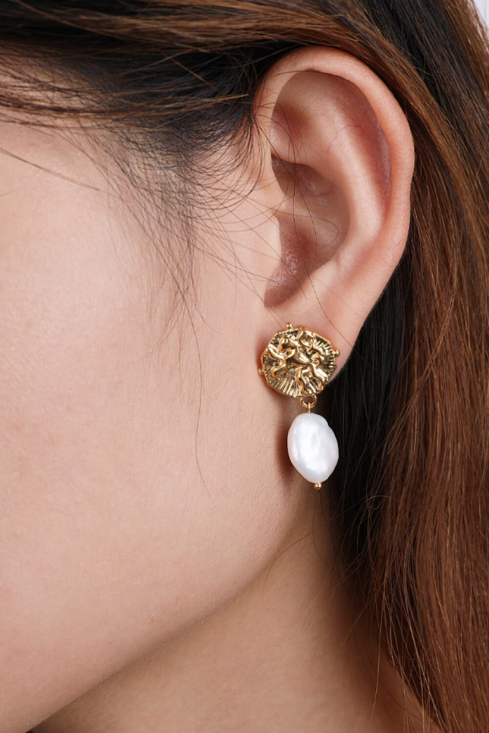 Gold-Plated Copper Pearl Drop Earrings