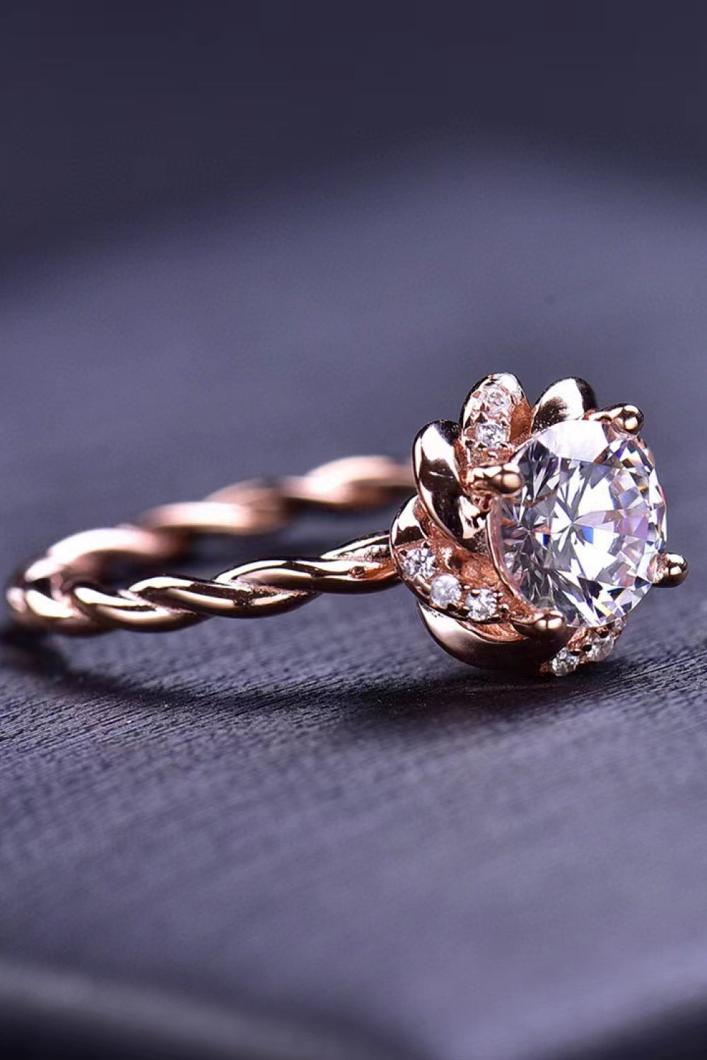 1 Carat Moissanite 18K Rose Gold-Plated Twisted Ring