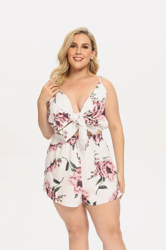 Floral Bow Tie Front Spaghetti Strap Jumpsuit - Absolute Fashion 2020